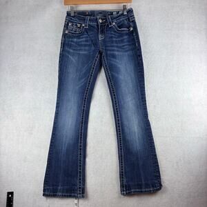 Miss Me Signature Bootcut Low Rise Jeans Women 26 Embroidered Thick Stitch Denim